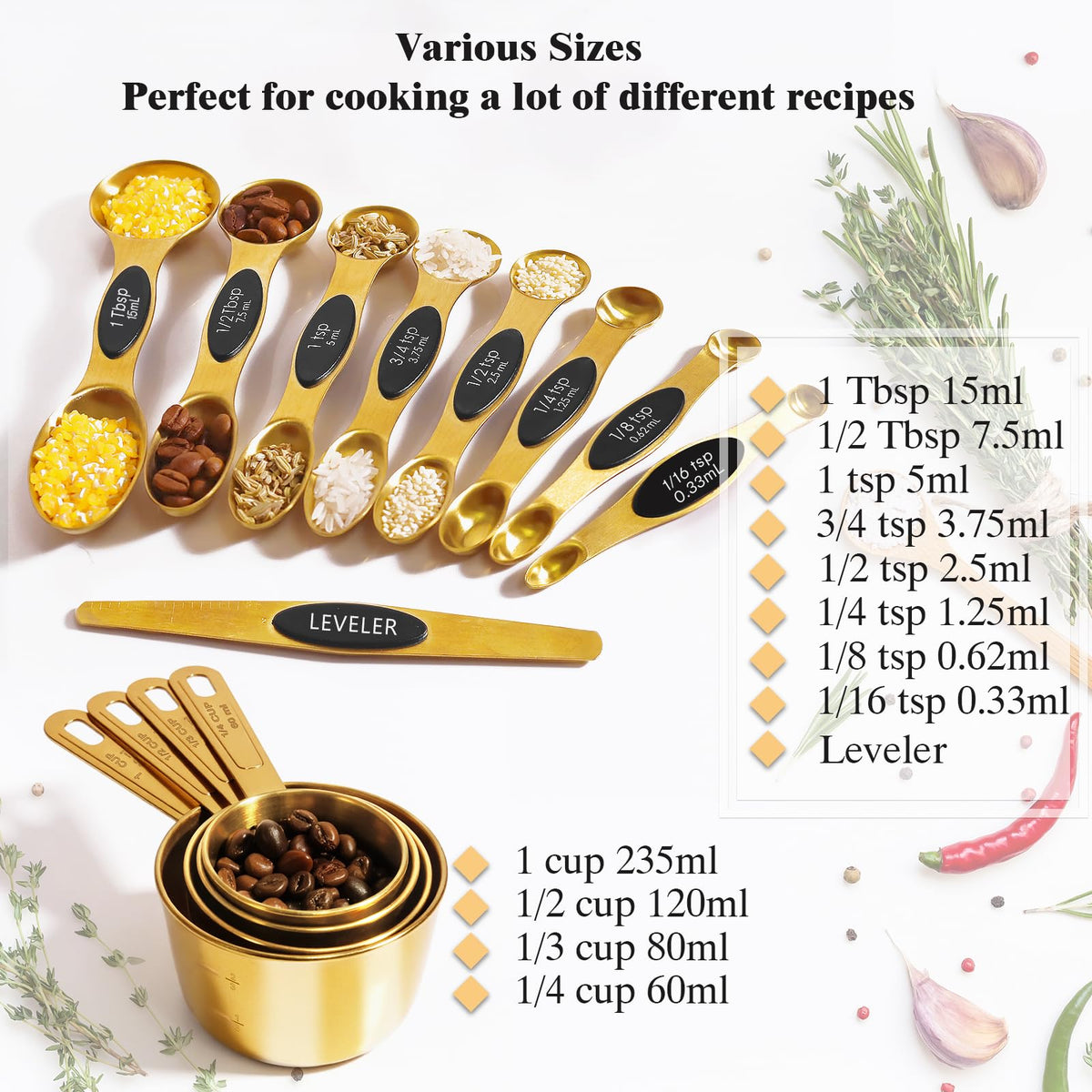 Sinnlicht gold measuring cups nest for compact storage.