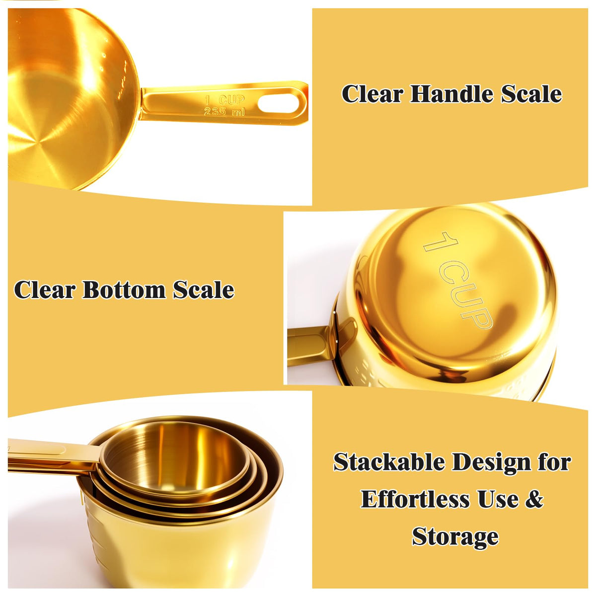 Sinnlicht gold measuring spoons 8-set with double-sided handles.