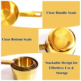 Sinnlicht gold measuring spoons 8-set with double-sided handles.