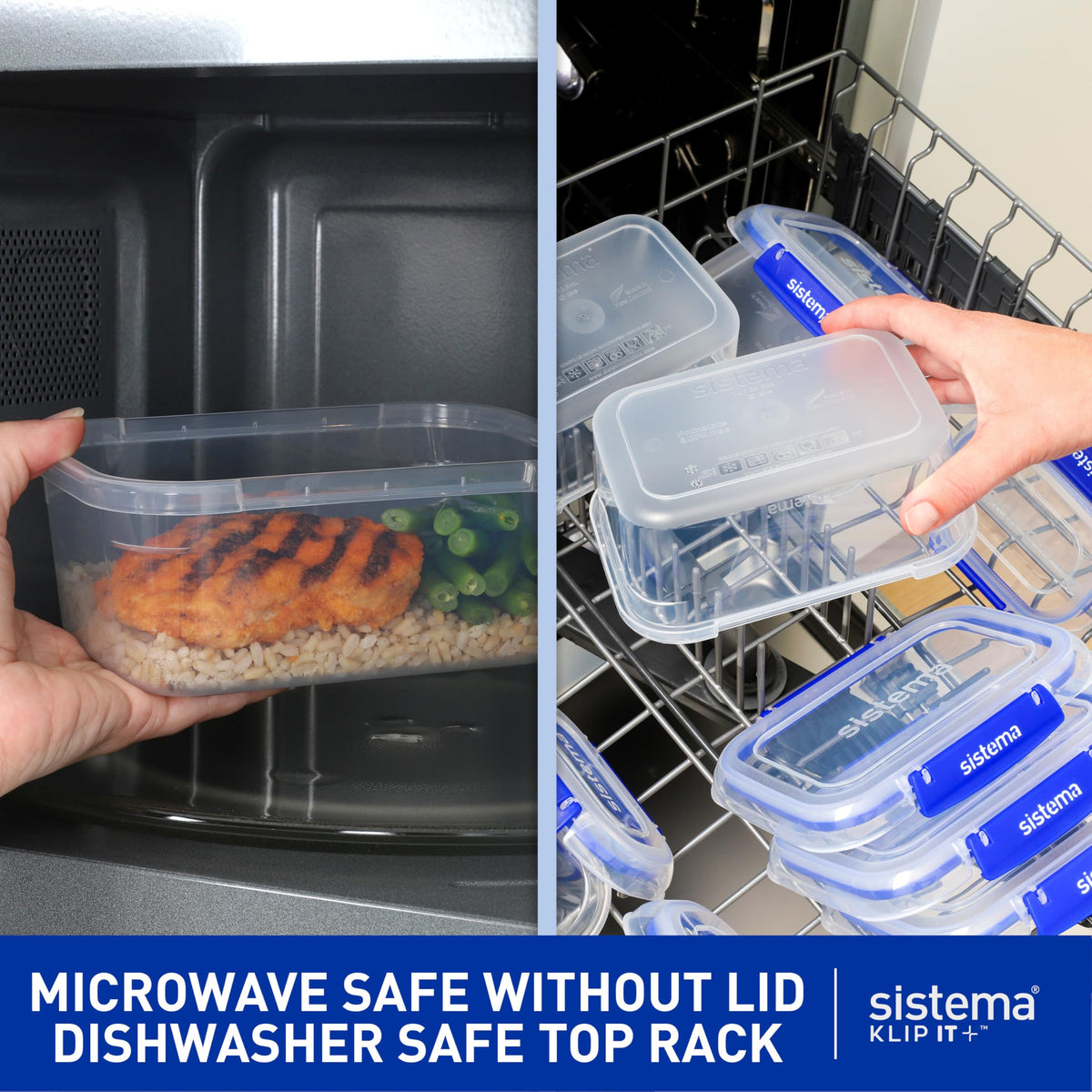 Microwave-safe without lid, Sistema KLIP IT Large 7L for quick reheating.