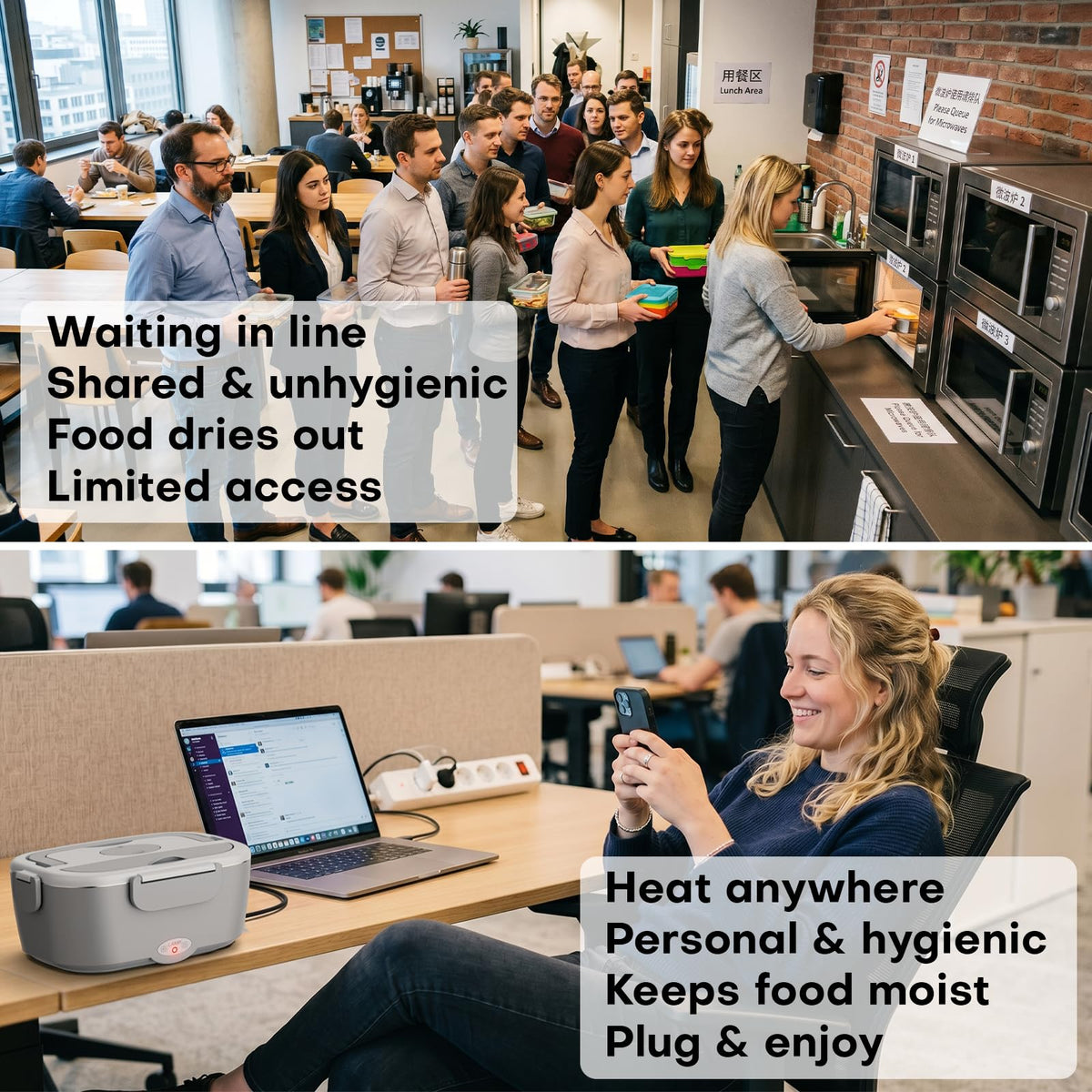 Sitlais containers heat quietly with no strong odors.