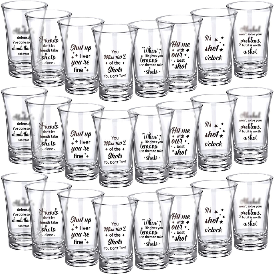 Skyley 24-pcs funny shot glasses assembly with varied quotes for lively parties