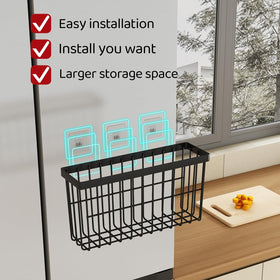 SleekStore cabinet door storage fits on fridge side surfaces.