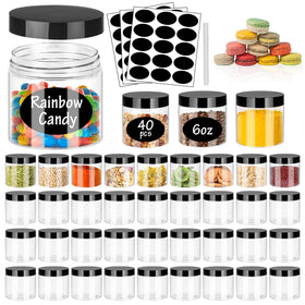 SLifeJars 6oz clear jar with black lid front view showing sturdy, reusable storage.