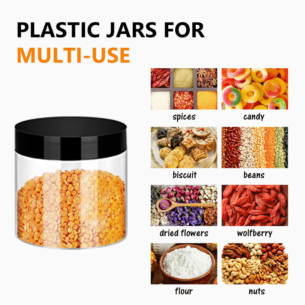 SLifeJars clear body keeps contents visible for easy identification.