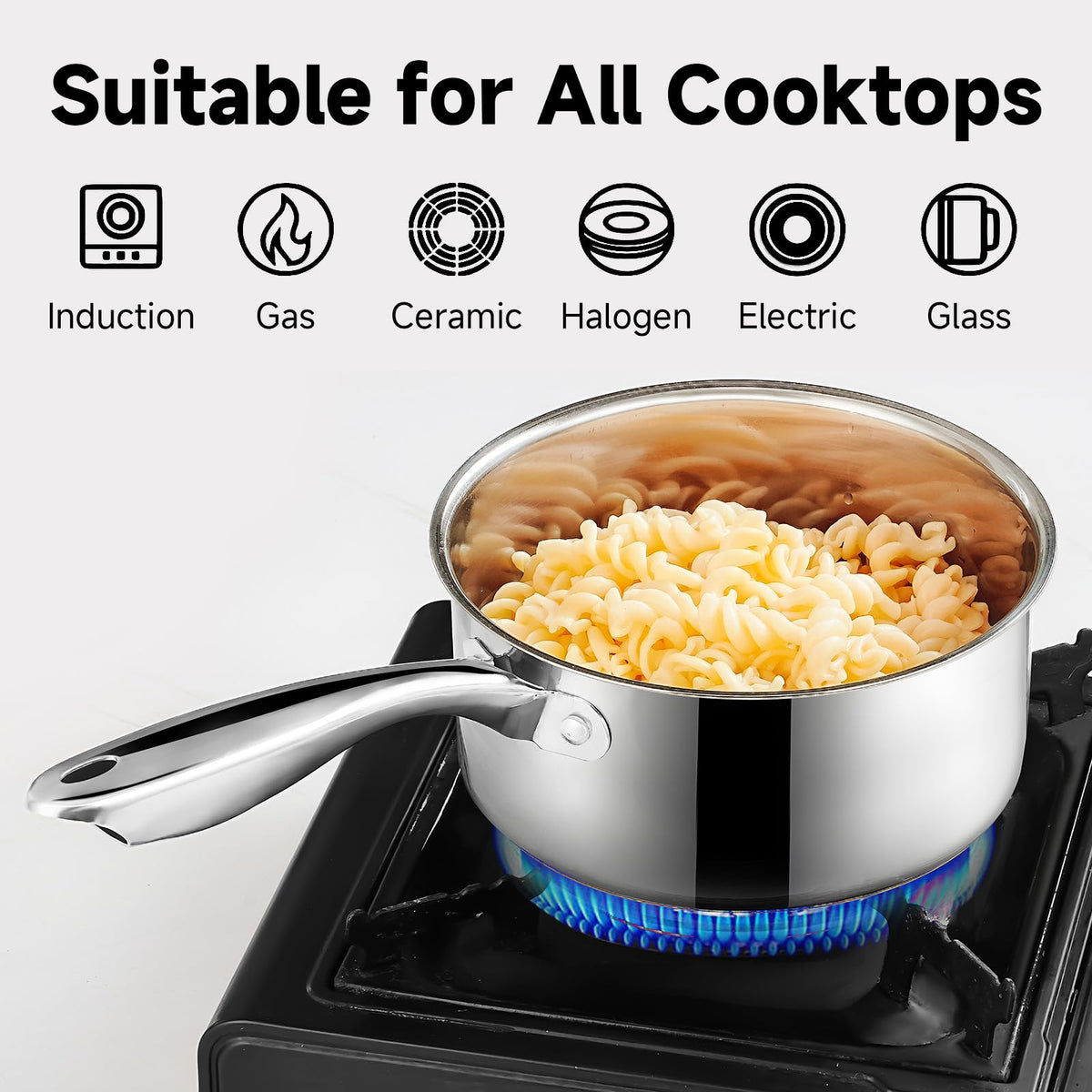 SLOTTET stainless steel saucepan with ergonomic stay-cool handle