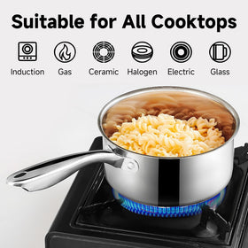 SLOTTET stainless steel saucepan with ergonomic stay-cool handle