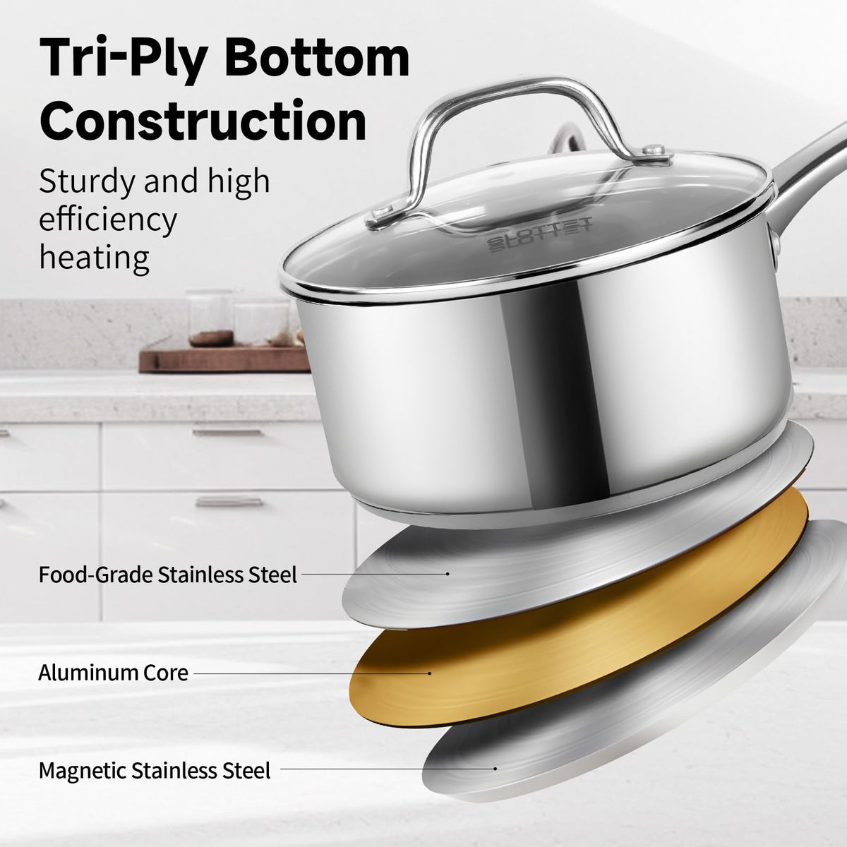 SLOTTET tempered glass lid with steam vent for monitoring