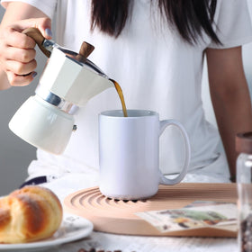 Smilatte mug on a kitchen shelf demonstrates versatile serving options.