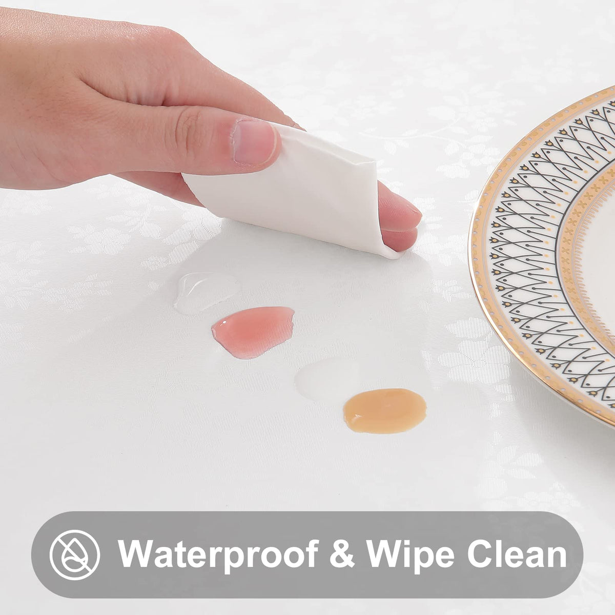 Smiry heavy-duty vinyl tablecloth drapes smoothly and resists tearing during meals.