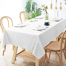 Smiry rectangle tablecloth floral embossed edge adds elegant dining detail.