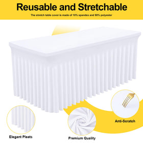 Smiry Spandex Tablecloth showing elastic fitted stretch on a 6-foot table