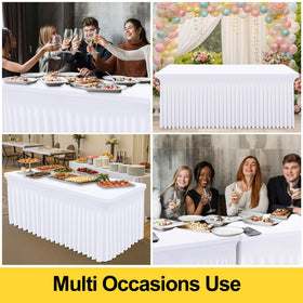 Elegant venue setup using Smiry spandex tablecloth for wedding banquet.