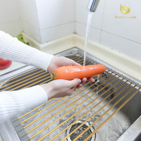 Snailhouse dish rack over-sink design highlights space-saving solution for counters.
