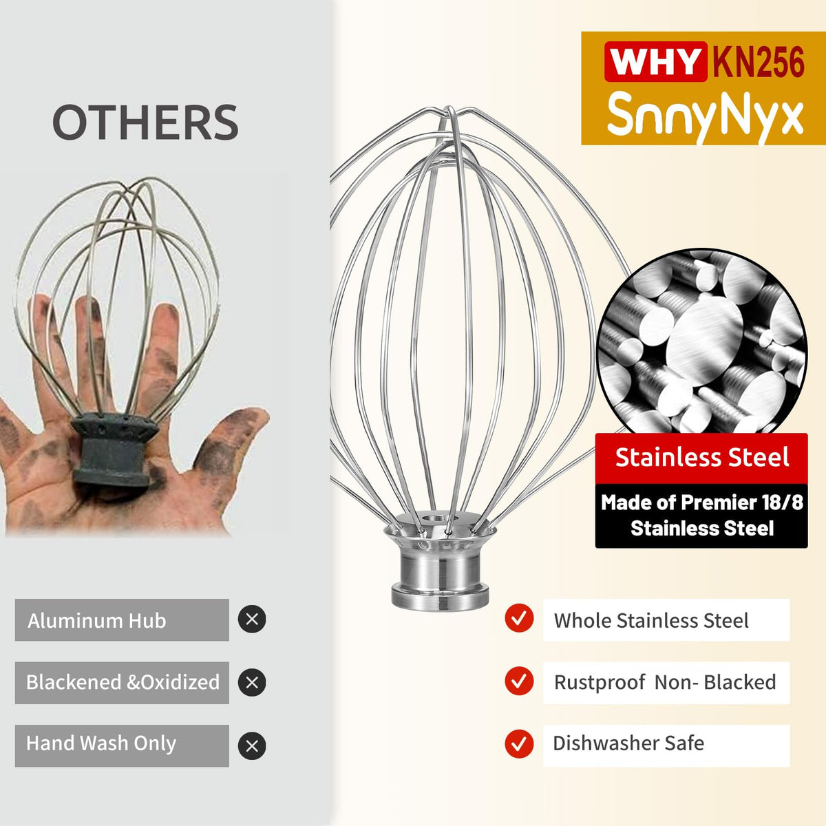 Dishwasher-safe whisk attachment for quick cleanup after baking.