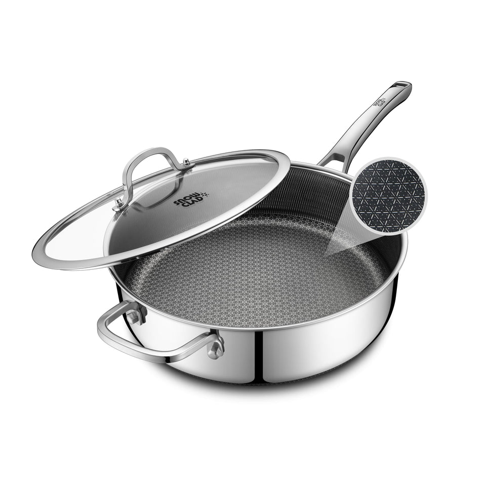 Snowclad hybrid nonstick 5-quart sauté pan with lid for versatile cooking
