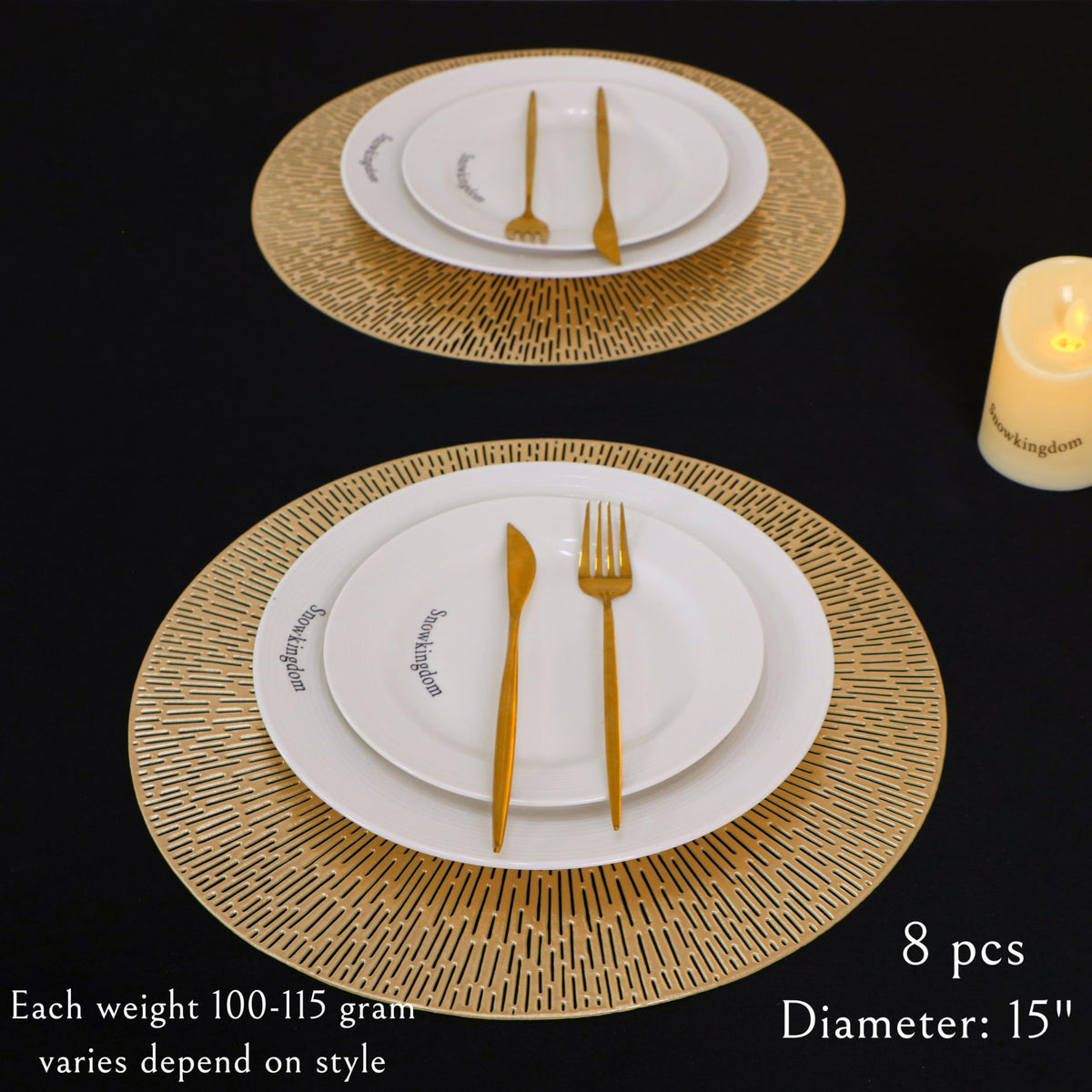 Snowkingdom placemats offer a non-slip surface for stable place settings.