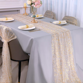 Snowkingdom sheer gauze chiffon runner creates soft shimmering backdrop