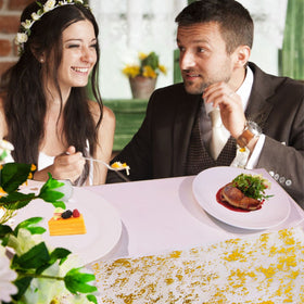 Snowkingdom gold sequin table runner for Christmas and holiday gatherings.