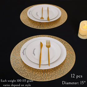 Snowkingdom gold vinyl placemats offer wipeable convenience for quick cleanup after meals.