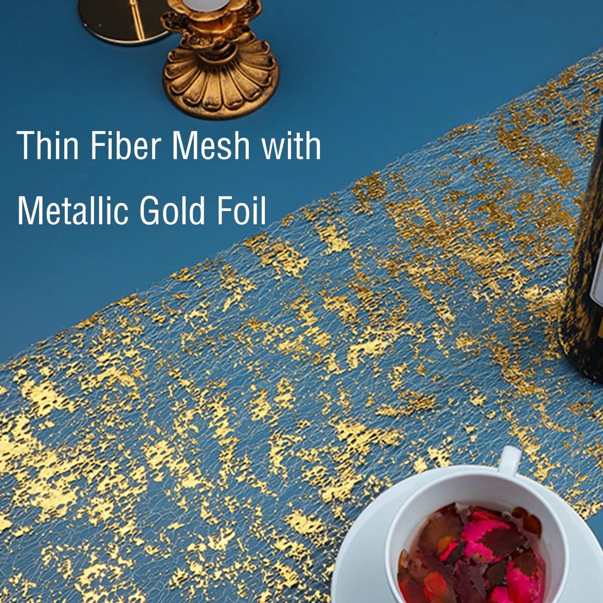 Snowkingdom metallic gold foil runner catches light and enhances photos.
