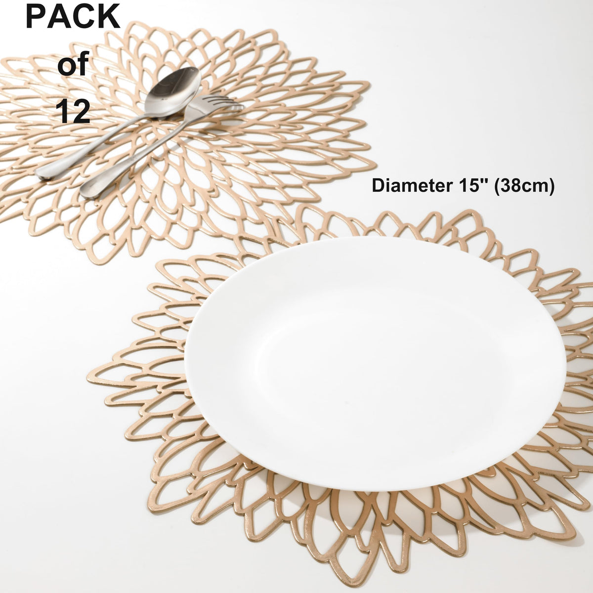 Snowkingdom round 15-inch placemats protect surfaces and create a calm dining space