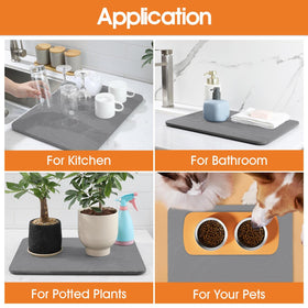 Snuggery drying mat keeps bathroom sink areas dry.