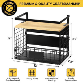 Snuvid Wide Shelf bamboo top and tag highlight organized spices and labels.