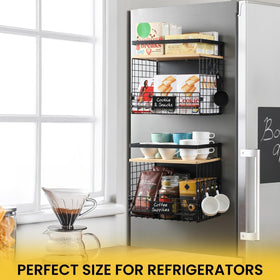 Snuvid Wider Shelf Basket on countertop helps maximize kitchen space.