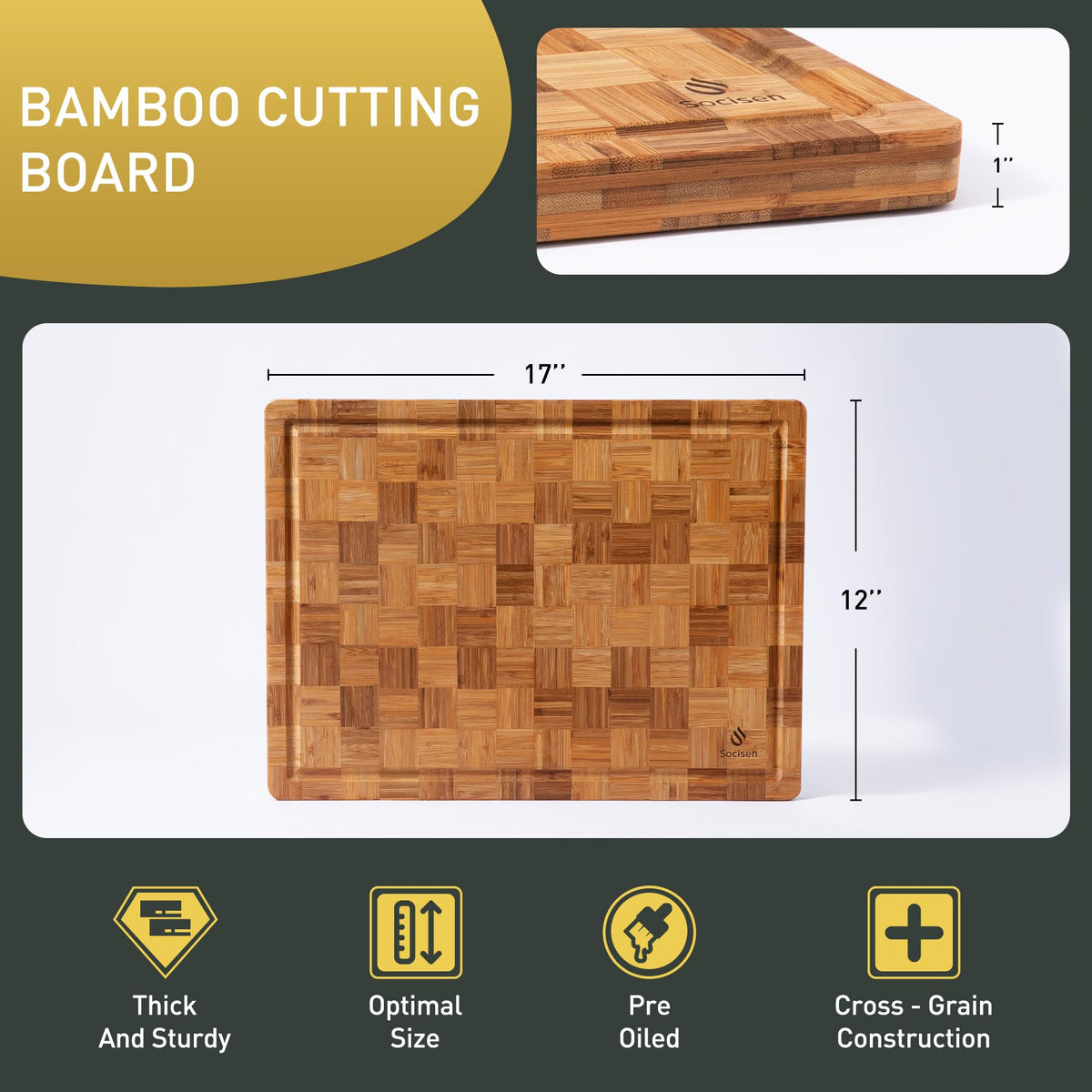 Socisen cutting board offers a knife-friendly surface that protects blades
