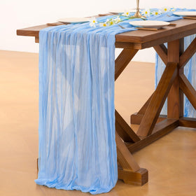 Socomi cheesecloth table runner featuring edge stitching to prevent fraying.