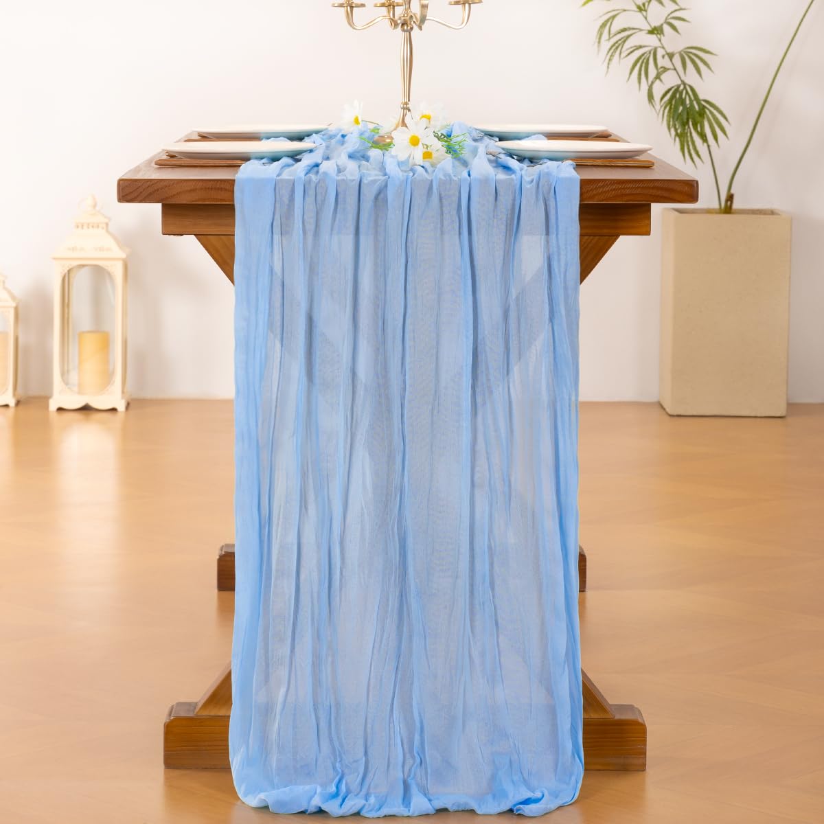 Socomi cheesecloth runner displaying hand-dyed texture for rustic events.