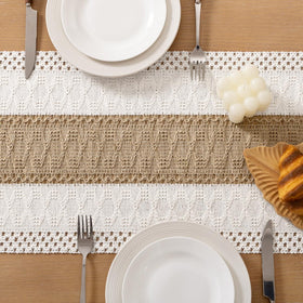 Socomi cotton-linen weave table runner adds textured warmth to surfaces.