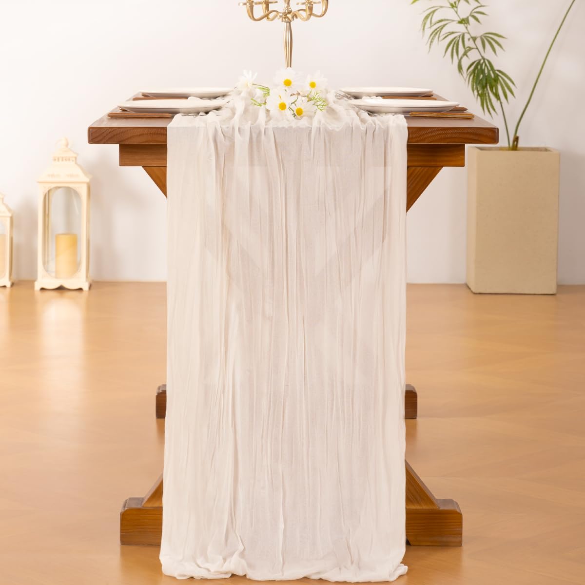 Soft drape of Socomi cheesecloth creates flowing romantic table styling