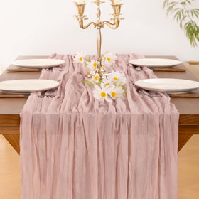 Socomi 120-inch cheesecloth runner adds soft drape to holiday tables.