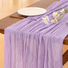 Socomi lavender cheesecloth runner closeup showing soft texture and hand-dyed color