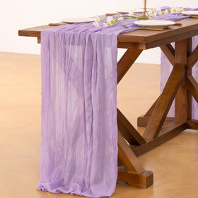 Socomi lavender cheesecloth runner draped across a table for a romantic look