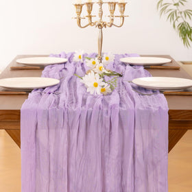 Socomi lavender cheesecloth runner with stitched edges for fray-free elegance