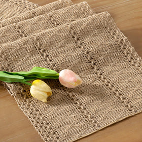 Socomi macrame edged table runner for boho farmhouse decor