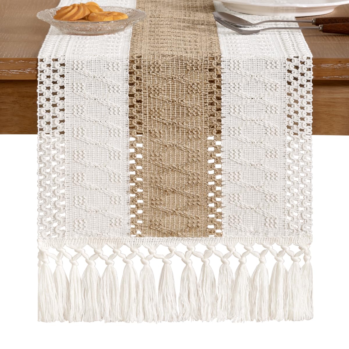 Socomi wedding or party centerpiece table runner with warm neutral tones.
