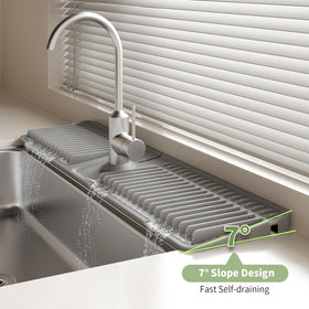SOCORIA faucet mat can be cut to fit for a precise installation behind the faucet.