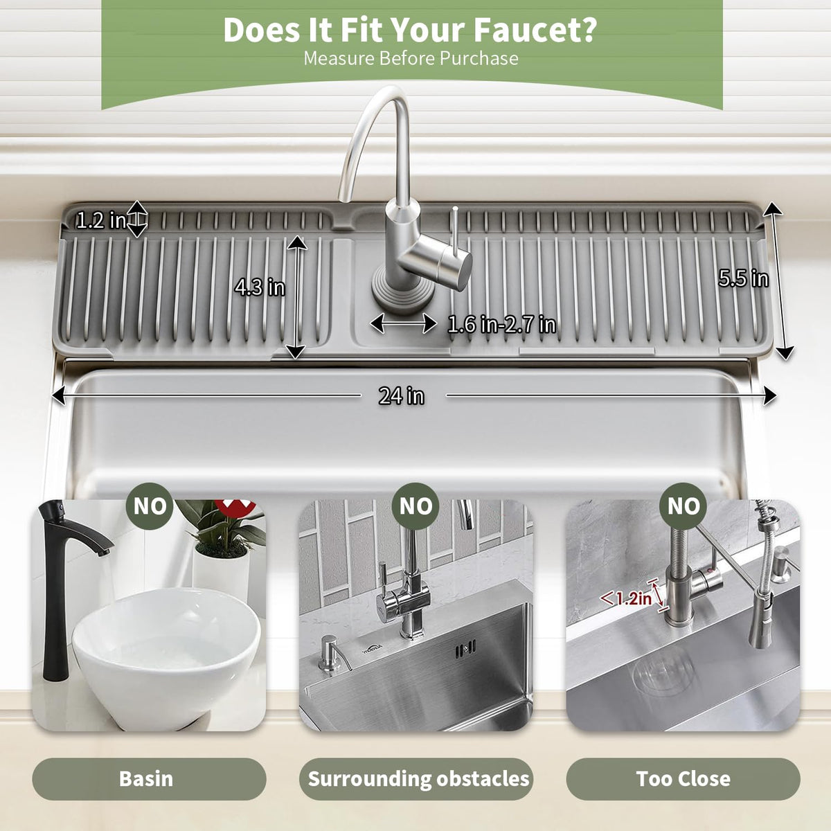 SOCORIA faucet mat includes a dish soap holder for easy access.