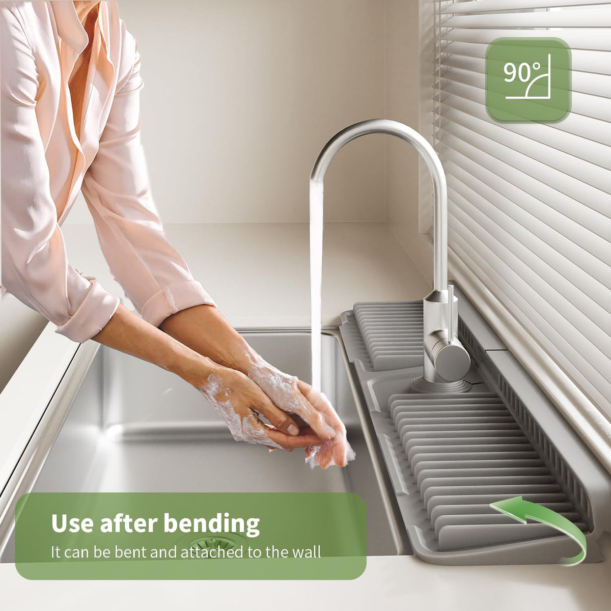 SOCORIA faucet mat made of food grade silicone, durable and easy to clean.