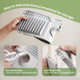 SOCORIA faucet mat uses a snap button lock to stay secure.