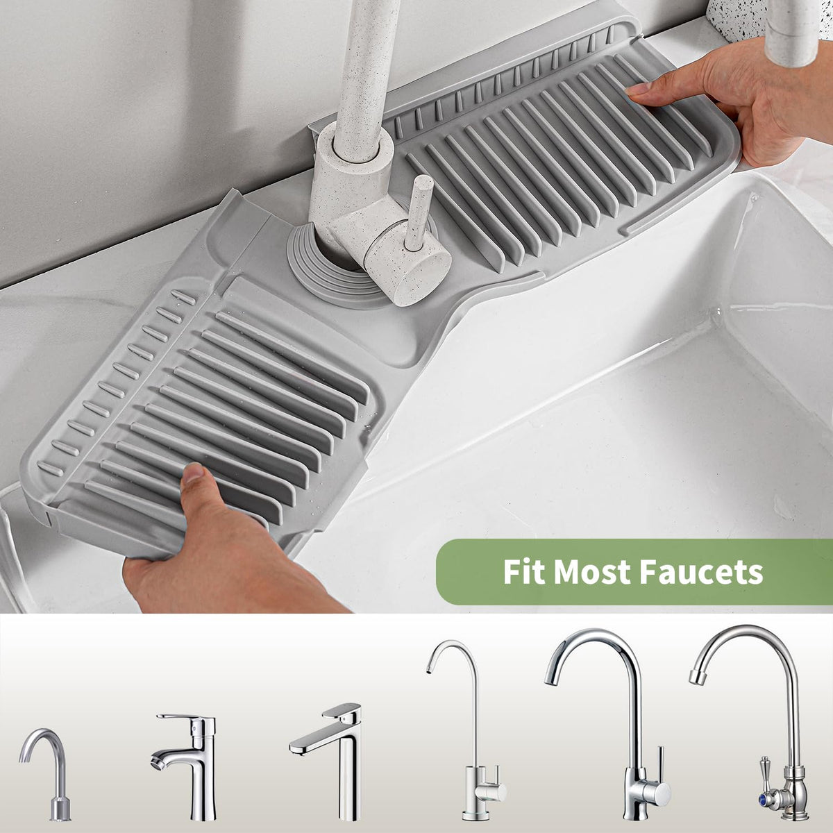 SOCORIA faucet mat trim to fit hole design allows a custom fit.