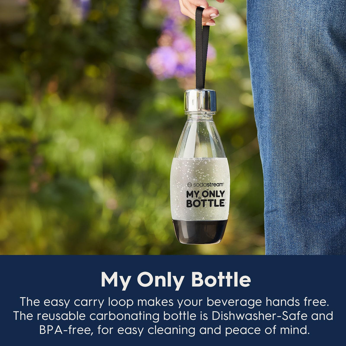 SodaStream ART 16oz on-the-go bottle with strap for portable fizz