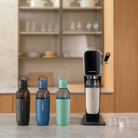 Side view of SodaStream Fizz & Go Easy Mix mint bottle with slim profile