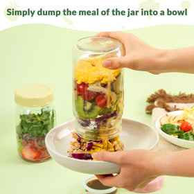 SOLIGT 4-pack glass salad jars with olive green lids for neat storage.