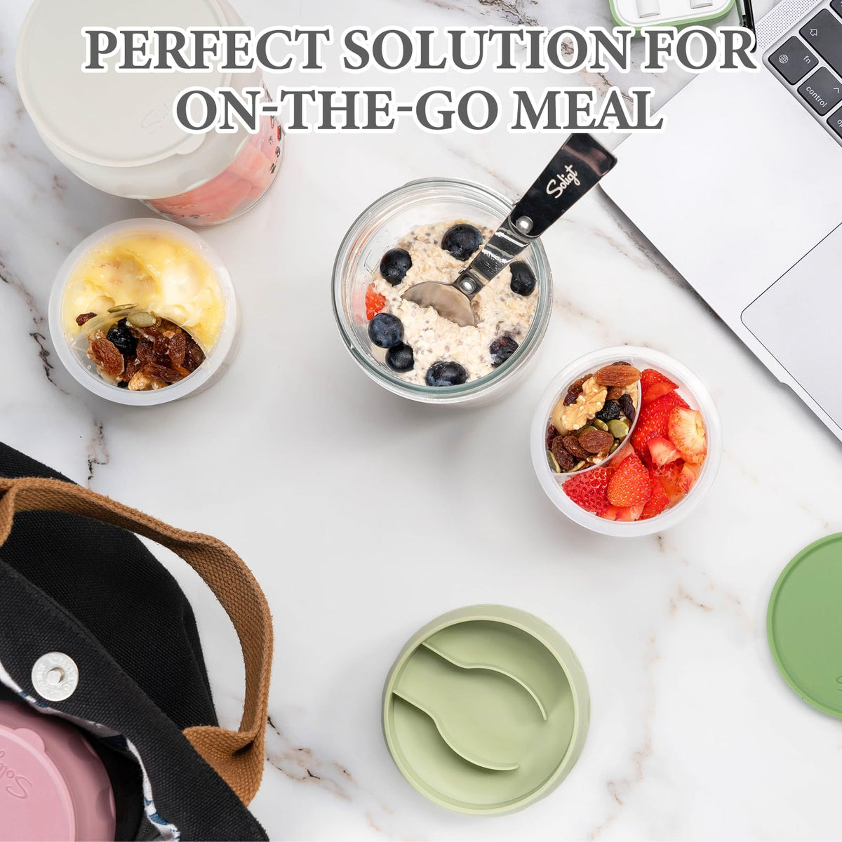 Leakproof BPA-free lid with airtight silicone ring ensures secure transport.