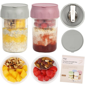 SOLIGT overnight oats containers with duo lids, portable for on-the-go meal prep.